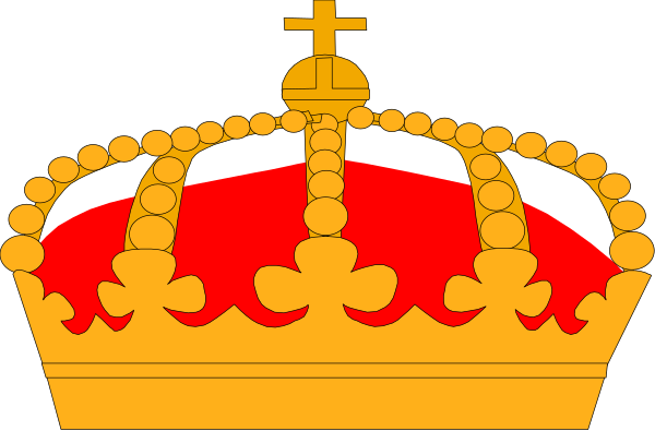 The image shows a black and white illustration of two crowns with red interiors; on top is an elaborate crown featuring multiple points and decorations resembling jewels, while below it appears to be a simpler design without intricate details.