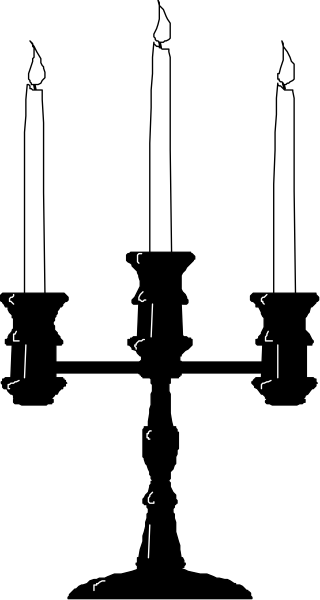 The image shows a black and white photo of three candles on top of each other with two visible wicks at either end against an indistinct background that appears to be darkened for contrast.
