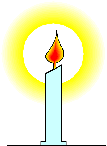 The image shows a candle with an unlit wick inside of it against a yellow background that resembles sunlight shining through clouds; there is no text present in this clip-art illustration.