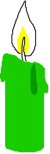 The image shows a green candle with two wicks on it placed inside what appears to be an open book lying flat against a gray background.
