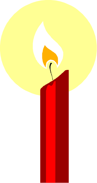 The image shows a red candle inside an illuminated glass jar with flames at both ends of it against a dark background; there is no text present in this clip-art illustration.