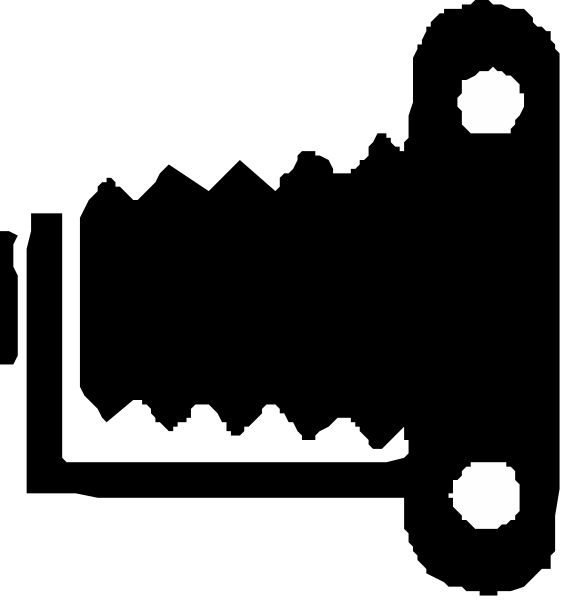 The image shows a black silhouette of an object with multiple parts connected by lines against a white background.