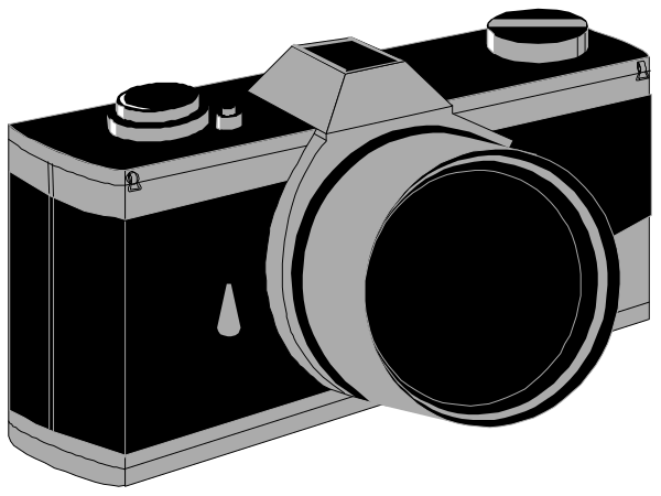 The black and white illustration shows a camera with its lens facing forward on top of another object that appears to be an electronic device resembling a smartphone or tablet computer; both devices have buttons along their sides, suggesting functionality for taking photos or recording videos.