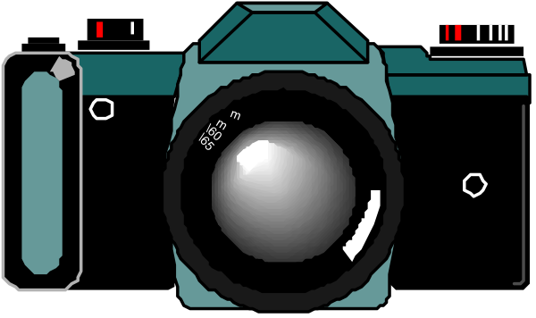 The image shows a camera with its lens open against an abstract background that resembles electronic components.