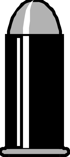 The image shows a black and white illustration of an object that resembles a bullet with a silver tip on its side against a dark background.