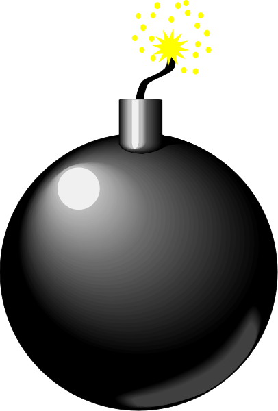 The image shows a cartoon bomb with an explosion effect above it against a black background; there is no text present within this small clip-art graphic.