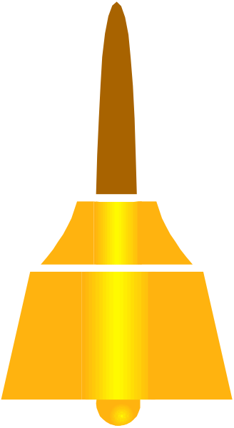 The image shows a yellow bell with an orange flame on top against a black background.