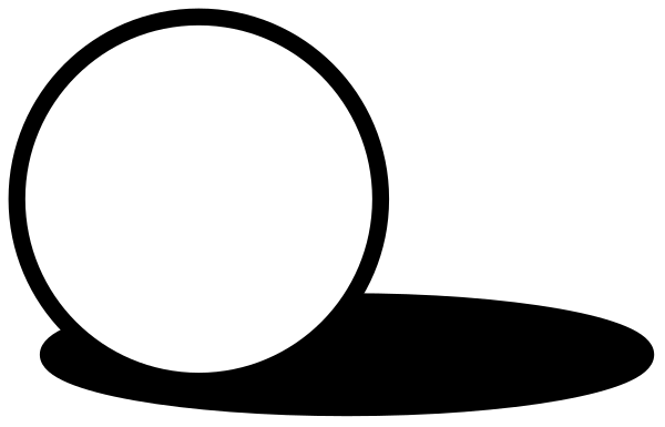 The image shows two black circles with a white border on top of each other against an orange background.