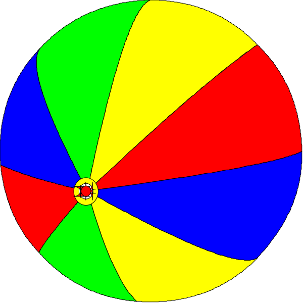 The image shows a colorful wheel with alternating segments of red, blue, green, yellow, purple, orange, pink, white, black, gray, brown, tan, cream, beige, maroon, and teal.