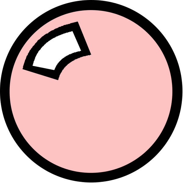 The image shows a pink ball with an icon of a piece of paper on it against a black background.
