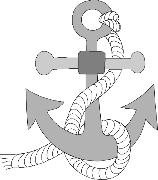 The black and white illustration shows an anchor with a rope coiled around it atop a cross symbol on what appears to be a flagpole.