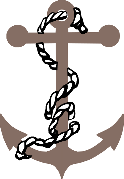 The image shows a black and white illustration of an anchor with rope coiled around it inside what appears to be a cross-like shape on top.