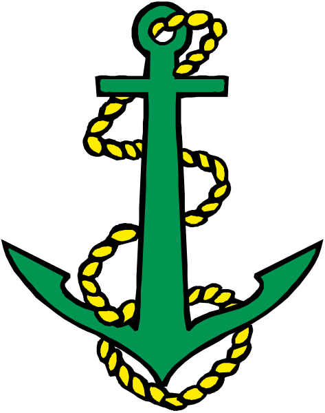 The image shows a stylized anchor with an intertwined rope design on it, surrounded by what appears to be gold coins at its base; above this is a small flag featuring two crossed swords in front of three stars and below them, there's text that reads "GOLD COINS."