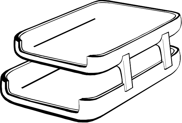 The black and white illustration shows a suitcase with its lid open on top of another closed suitcase next to what appears to be an unidentified object that resembles a small box-like structure, possibly indicating travel preparation or packing for a trip.