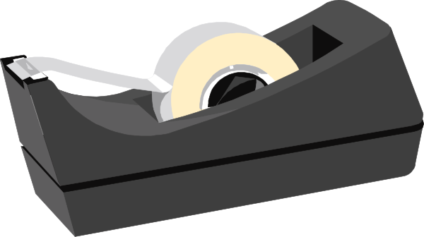 The illustration shows a pair of scissors with tape on them placed next to an actual roll of clear packing tape in front of it.