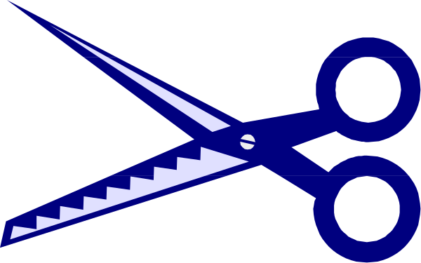 The image shows a pair of scissors with blue handles on top against a black background.