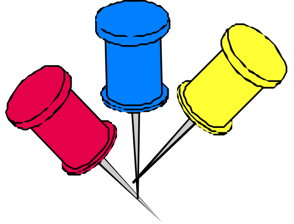 The image shows a collection of colorful spools with pins on top against a black background.