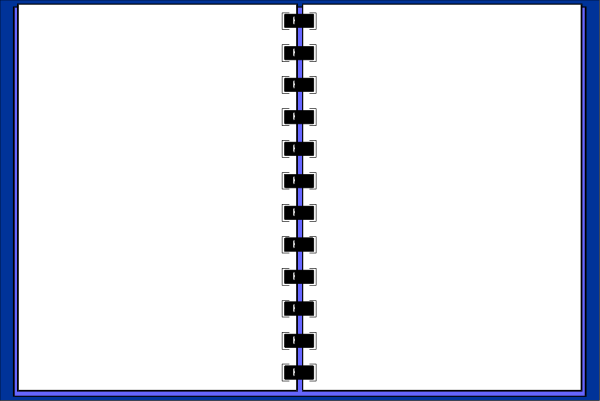 The image shows a simple line drawing of an open book with blank pages on what appears to be a computer screen background.