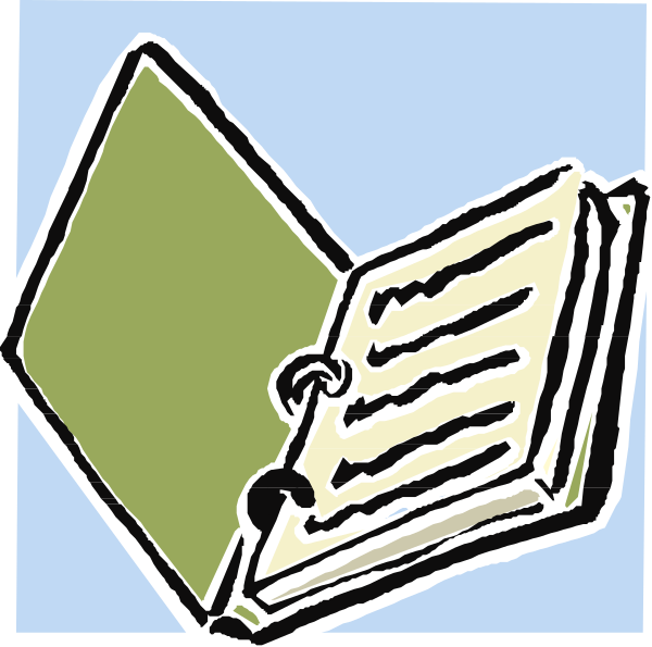 The image shows a cartoon of an open book with pages visible inside it on top of another closed book lying flat next to each other against a blue background; there is no text present in this clip-art illustration, and all objects depicted here appear static without any actions taking place or people interacting.