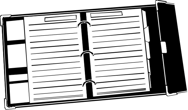 The black and white illustration shows a book with an open cover revealing blank pages inside.