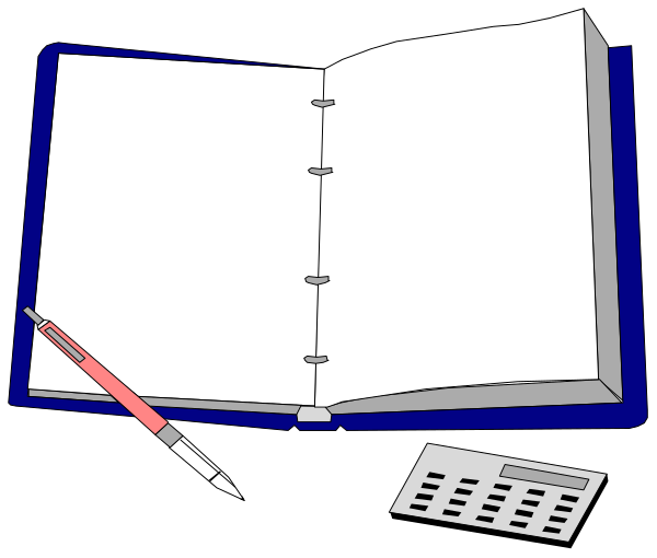 The image shows an open book with blank pages next to a pen on top of it, suggesting someone is about to write in it; there's also another smaller notebook beside them both.