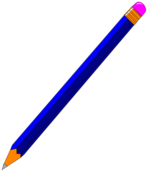 The image shows a blue pencil with an eraser on top of it against a black background.