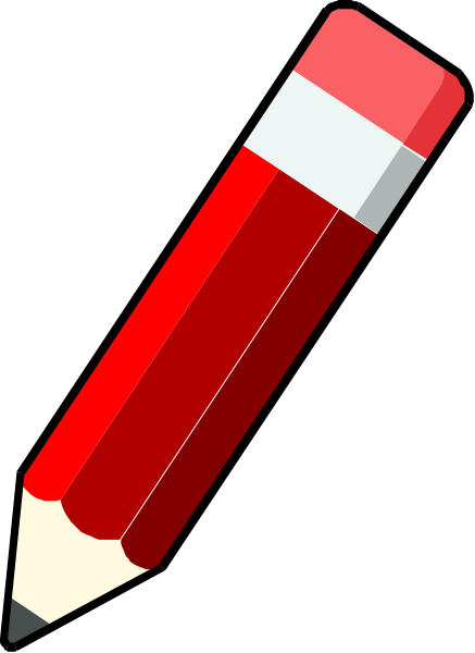 The image shows a red pencil with an eraser on top against a black background.