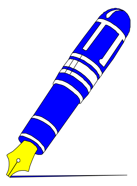 The image shows a blue pen with white stripes on top of it lying down horizontally against a black background.