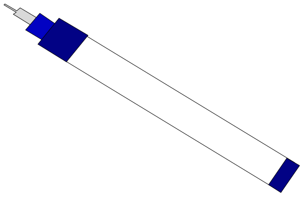The image shows a black and white pixelated representation of an object that resembles a pen with blue ink being drawn on it by another hand holding a pencil in its other hand.