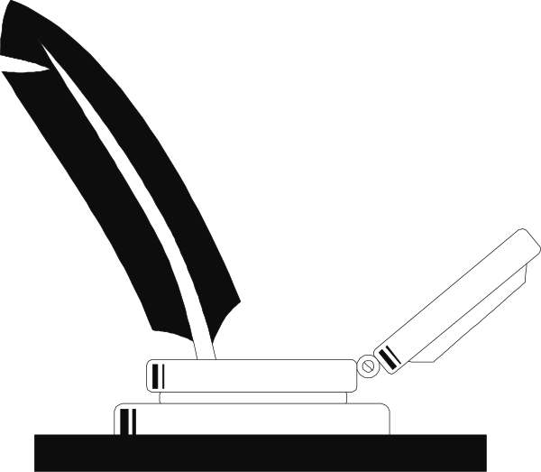 The black and white illustration shows a printer with paper coming out of it next to an open book on top of what appears to be another object that could possibly be a stack of books or papers.