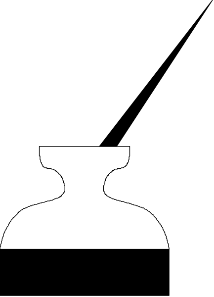 The image shows a black and white icon of an object that resembles a bottle with liquid inside it on top of what appears to be a surface in front of two vertical stripes; there is no text present, suggesting this could represent some form of user interface or symbolic representation within the context where such icons are used. The style suggests simplicity and minimalism commonly found in digital interfaces for applications like video games or software tools that require quick identification without detailed visuals. There's a small white icon on top right corner, which is likely to be an eye dropper tool from