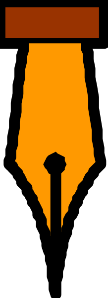 The image shows a pixelated illustration of an orange pencil with two erasers on either end pointing towards each other in front of what appears to be a black background.