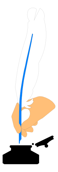 The image shows a stylized feather with an arrowhead at its tip on what appears to be a black background.