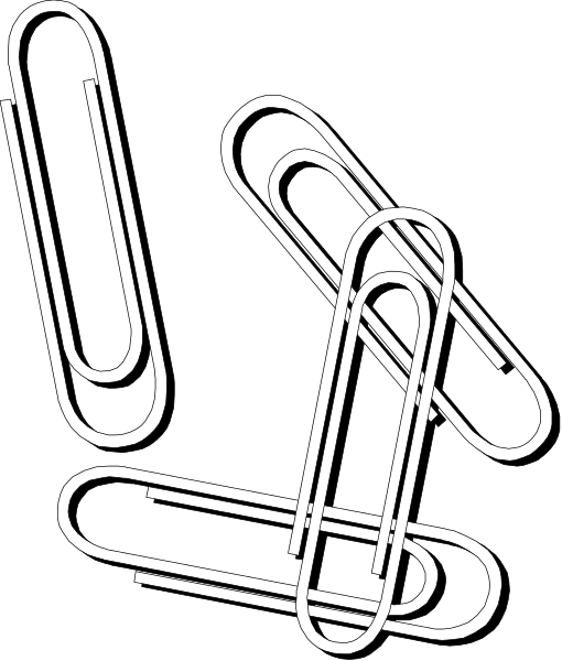 The black and white illustration shows a pair of paperclip holders with three clips each arranged to resemble an abstract design that could be interpreted as two intertwined snakes forming loops around their bodies, set against a dark background.