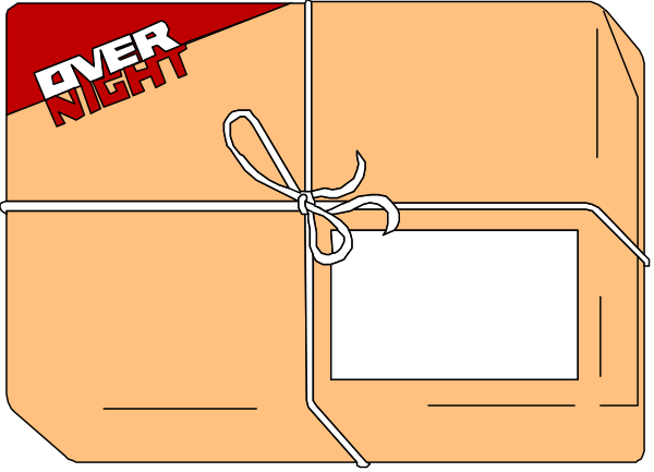 The image shows a cartoon depiction of two packages with red ribbons tied around them on either side against a white background; there is no text present in this clip-art illustration.