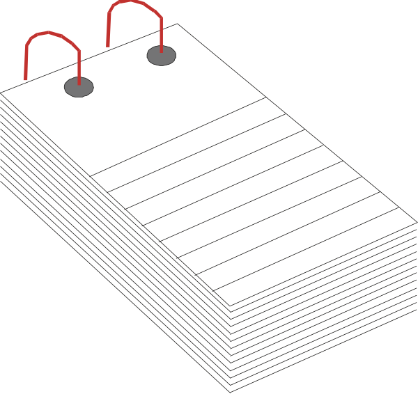 The image shows a whiteboard with two clips attached to it on either side of some paper sheets that appear blank; there is no text present in this clip-art illustration.