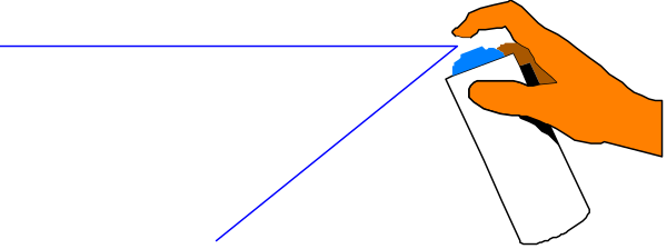 The image shows a person holding an object with blue lines on it against a gray background.