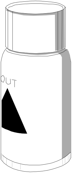The image shows a bottle with text on it against a grey background.