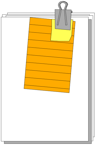 The image shows a simple cartoon of an orange sign with text on it attached to what appears to be a clipboard hanging from something above, possibly indicating some sort of notice board or information display in a public space like a park or office area.