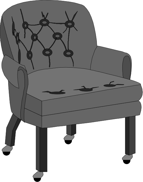 The image shows a simple line drawing of an armchair with two birds perched on it against a plain background.