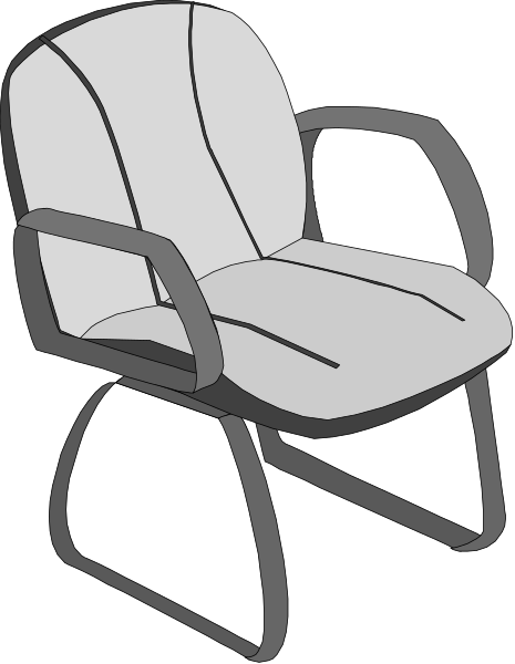 The image shows a simple black chair with white armrests against a dark background.