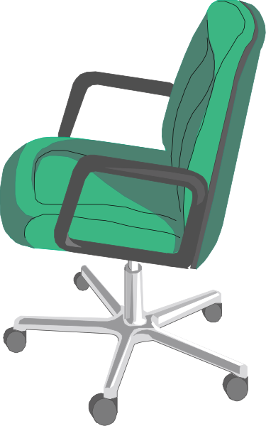 The image shows a green office chair with wheels on top of it against an indistinct background.