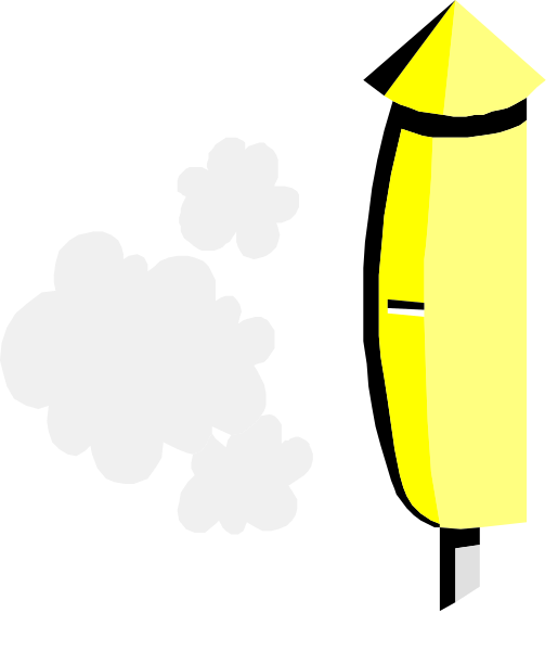 The image shows a cartoon of an RPG rocket launcher with smoke coming out from it against a black background.