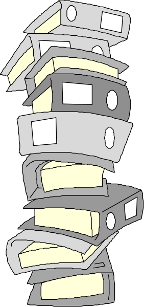 The image shows a stack of books with their spines facing upwards on top of each other against a plain background.
