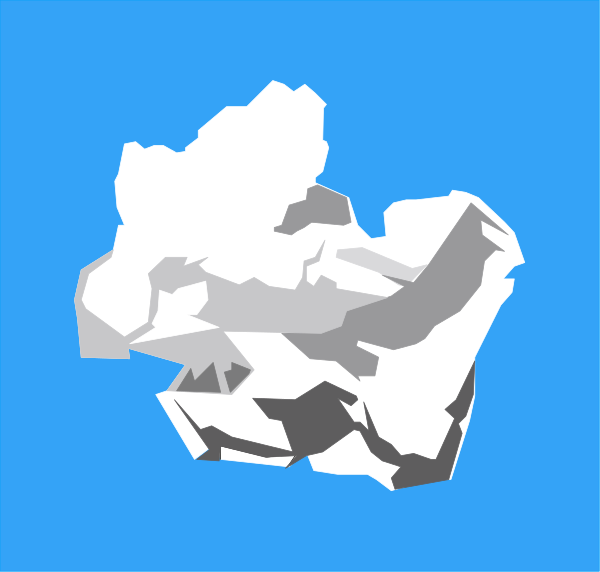 The image shows a blue square with an illustration of a crumpled piece of paper on it that resembles a map-like shape in white coloring within its borders.