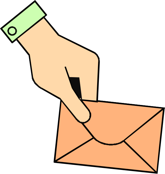 The illustration shows a hand holding an orange envelope with a flap over it, indicating that something is inside; to its right, there's another image of someone placing their finger on top of this same envelope as if about to close it shut.