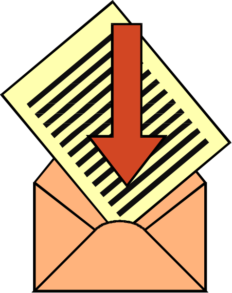 The image shows a stylized envelope with an arrow pointing downward from it to indicate sending mail, set against a plain background.
