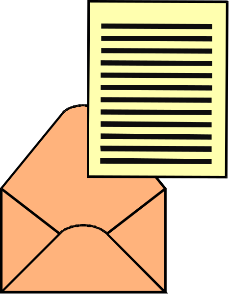 The image shows a cartoon of an envelope with text on it next to what appears to be paperwork being held up by someone's hand in front of their face.