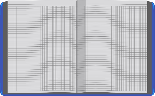 The image shows an open book with a blue spine on top of it, placed against a white background that has grid lines drawn across its surface in black ink.