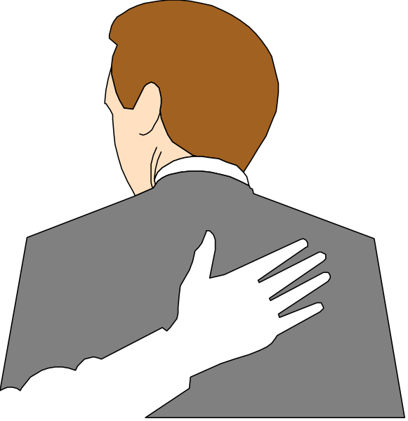 The image shows a man standing with his back to us against two different backgrounds: on top he is facing away from an unseen person who appears as just their hand reaching out towards him; below that same figure, now in silhouette and without any hands or other features visible except for the shadow of another human arm.